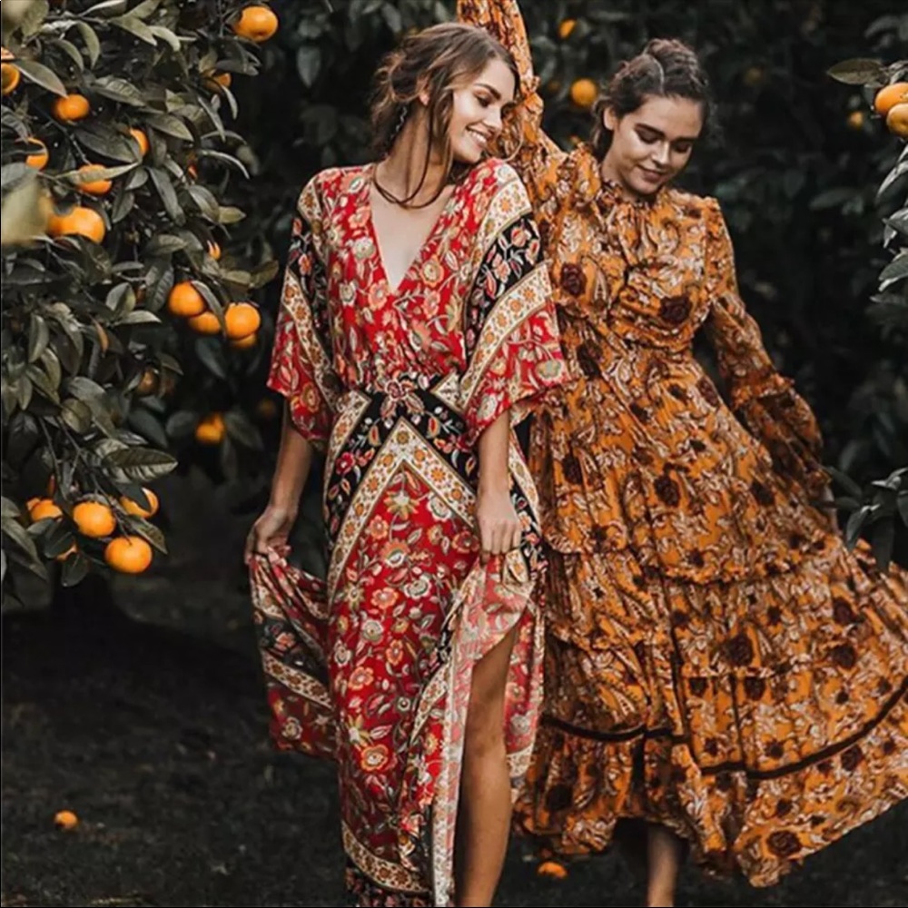 Backless Boho Gypsy Maxi Dress Floral Long Sleeve - Picture 2 of 11